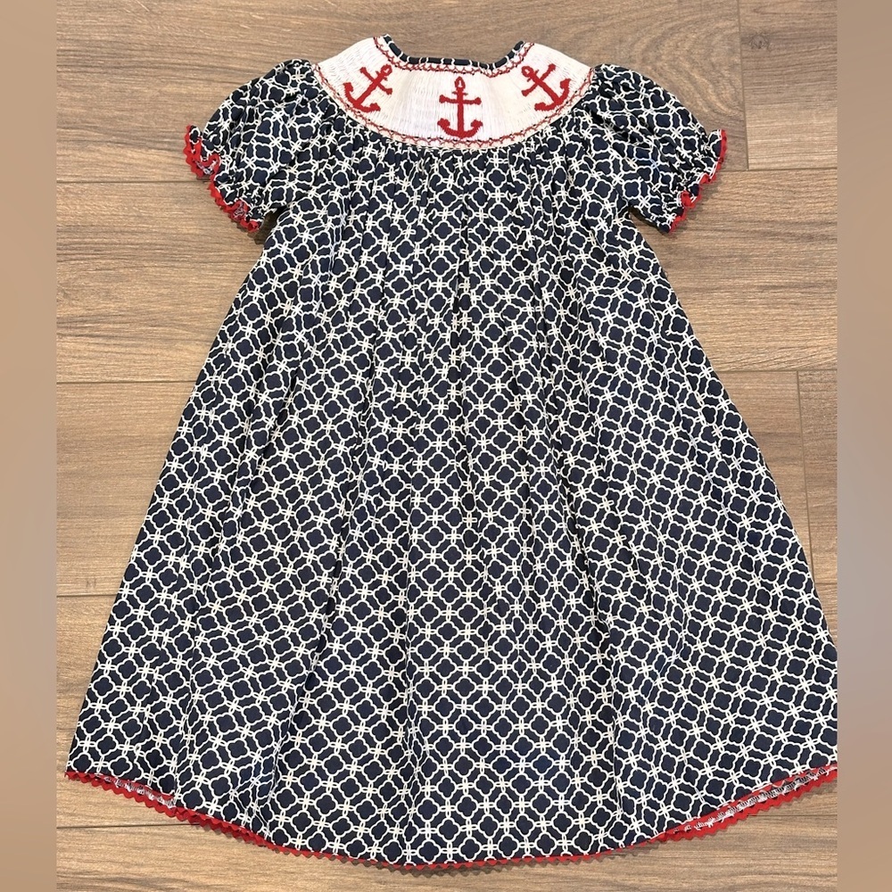 Royal Child Smocked Girls 4T Nautical Anchors Dress